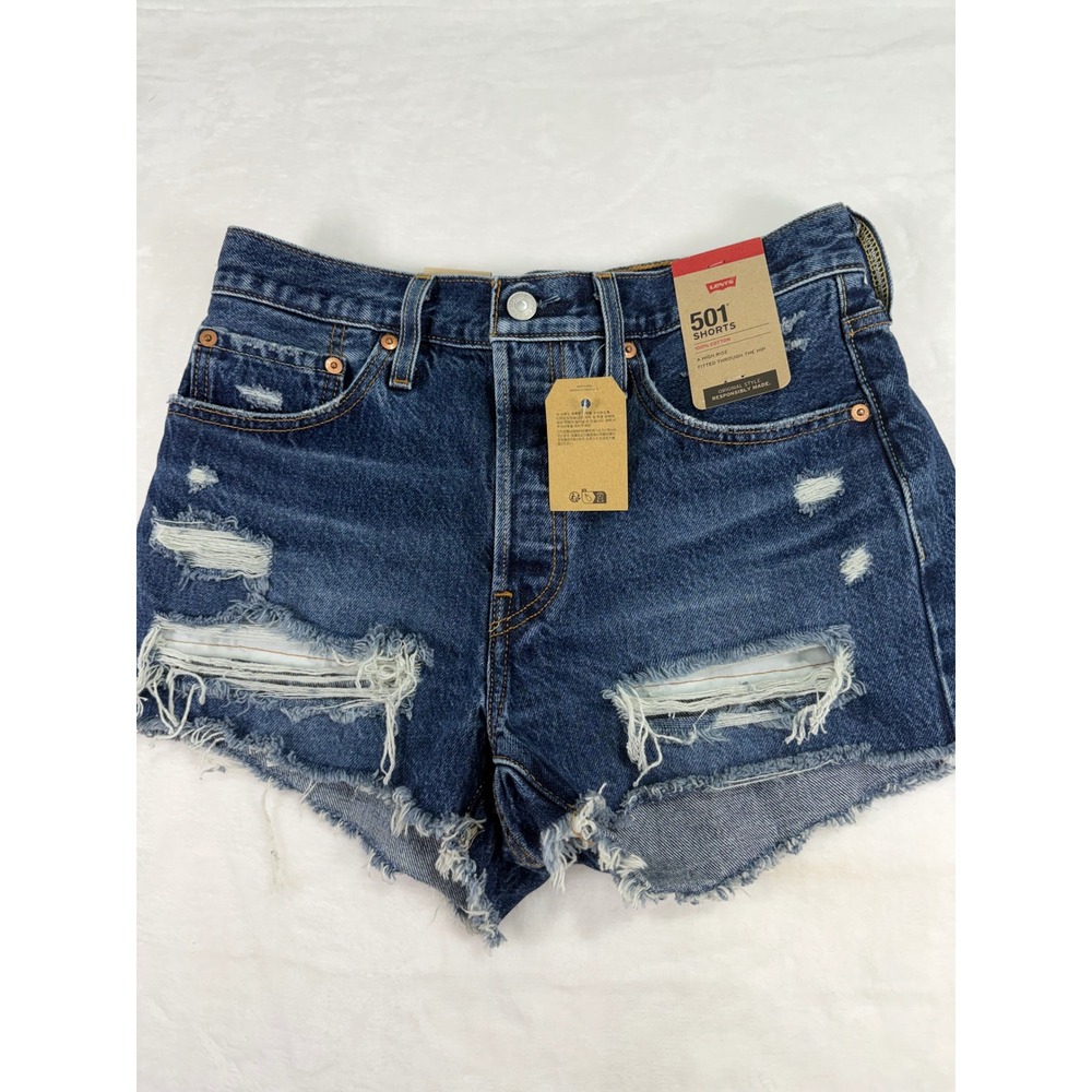 Levi's 501 Shorts 27 Blue High Rise Distressed Cut Off Denim Womens